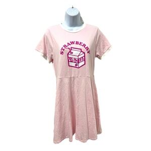 Hot Topic pink strawberry milk mini dress with pockets, short sleeve